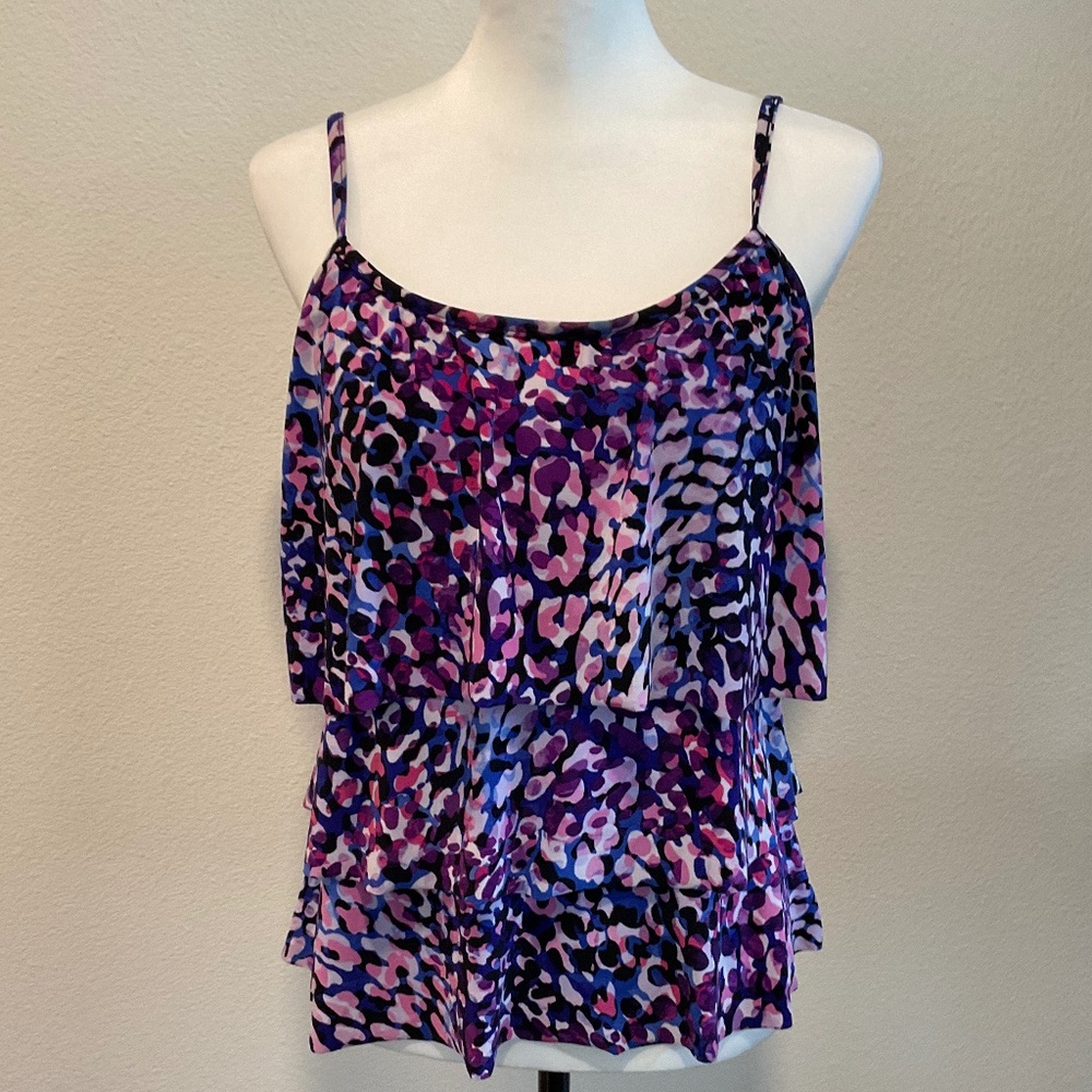 Swimsuit Top Purple Pink Black Layered Front Size 16